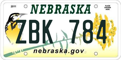 NE license plate ZBK784