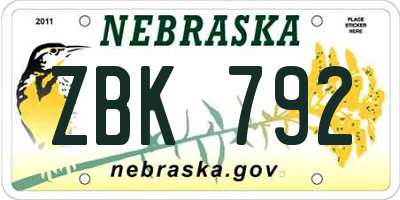NE license plate ZBK792