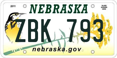 NE license plate ZBK793