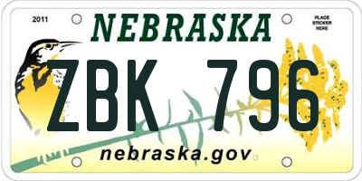 NE license plate ZBK796
