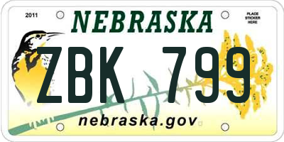 NE license plate ZBK799