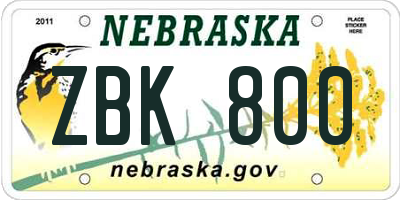 NE license plate ZBK800