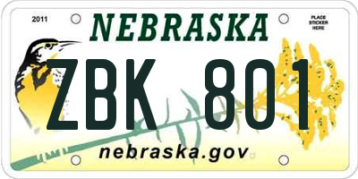 NE license plate ZBK801