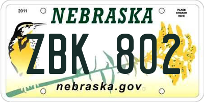 NE license plate ZBK802