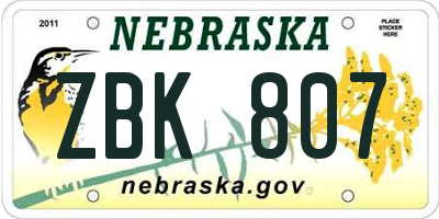 NE license plate ZBK807