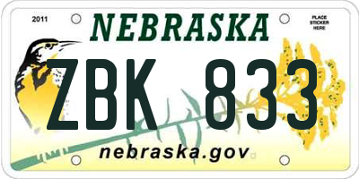 NE license plate ZBK833