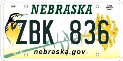NE license plate ZBK836