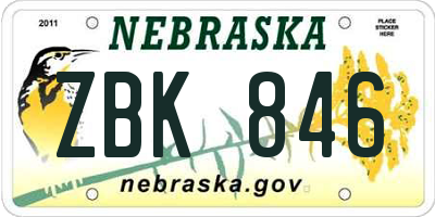 NE license plate ZBK846