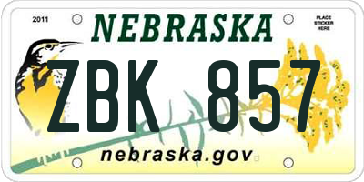 NE license plate ZBK857