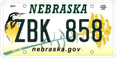 NE license plate ZBK858
