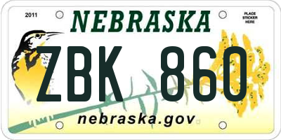 NE license plate ZBK860