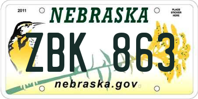 NE license plate ZBK863