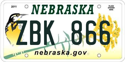 NE license plate ZBK866