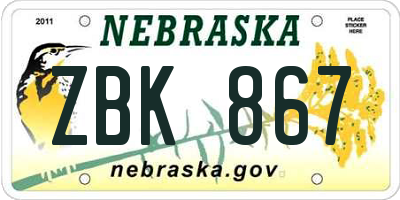 NE license plate ZBK867