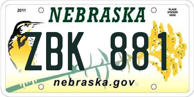 NE license plate ZBK881