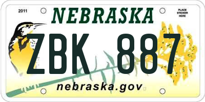 NE license plate ZBK887
