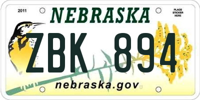NE license plate ZBK894