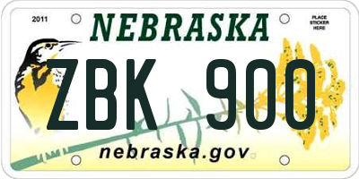 NE license plate ZBK900