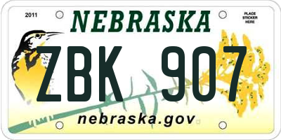 NE license plate ZBK907