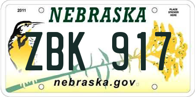 NE license plate ZBK917