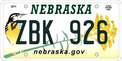 NE license plate ZBK926