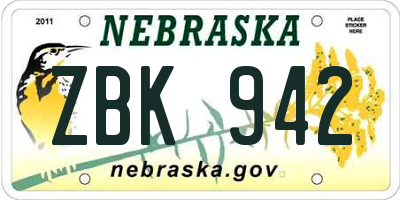 NE license plate ZBK942