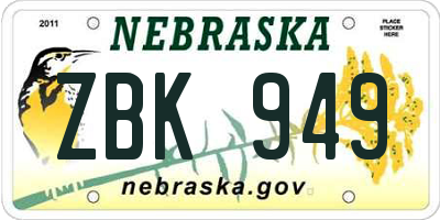 NE license plate ZBK949