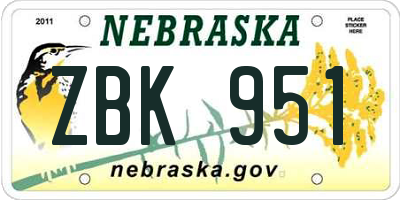NE license plate ZBK951