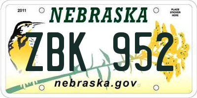 NE license plate ZBK952