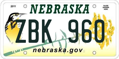 NE license plate ZBK960