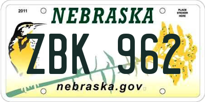 NE license plate ZBK962
