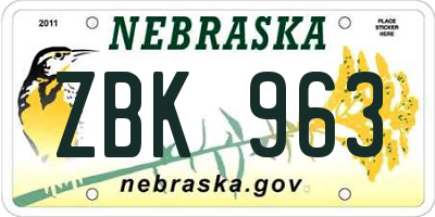 NE license plate ZBK963