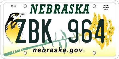 NE license plate ZBK964