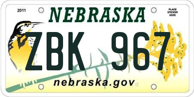 NE license plate ZBK967