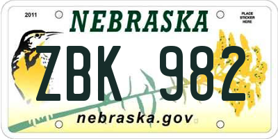 NE license plate ZBK982