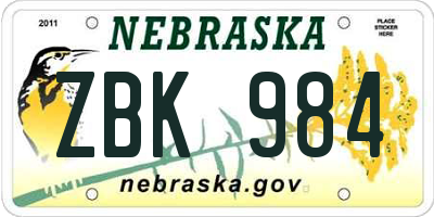 NE license plate ZBK984