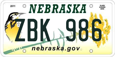 NE license plate ZBK986