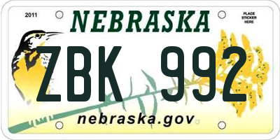 NE license plate ZBK992