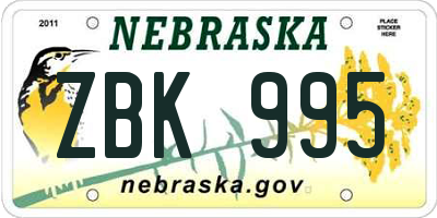 NE license plate ZBK995