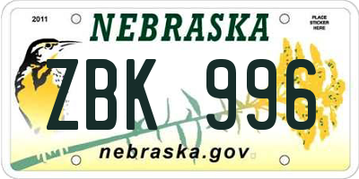 NE license plate ZBK996