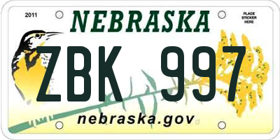 NE license plate ZBK997