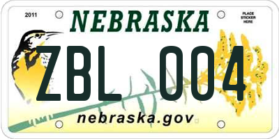 NE license plate ZBL004