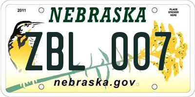 NE license plate ZBL007