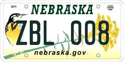 NE license plate ZBL008