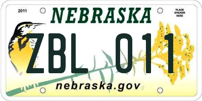 NE license plate ZBL011