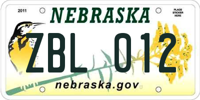 NE license plate ZBL012