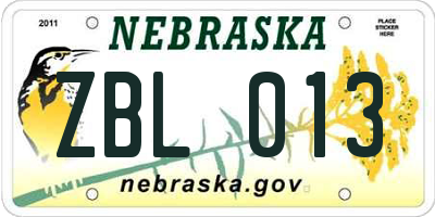 NE license plate ZBL013
