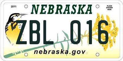 NE license plate ZBL016