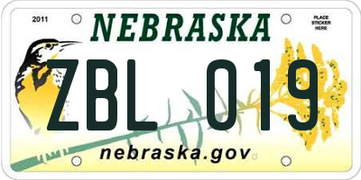 NE license plate ZBL019