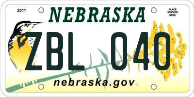 NE license plate ZBL040
